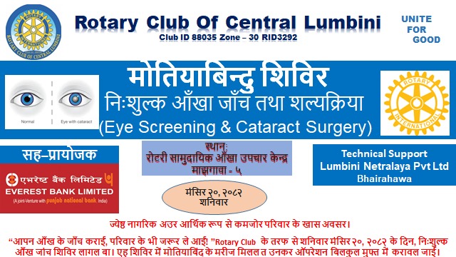 Free Eye Screening camp followed by Free Cataract Surgeries